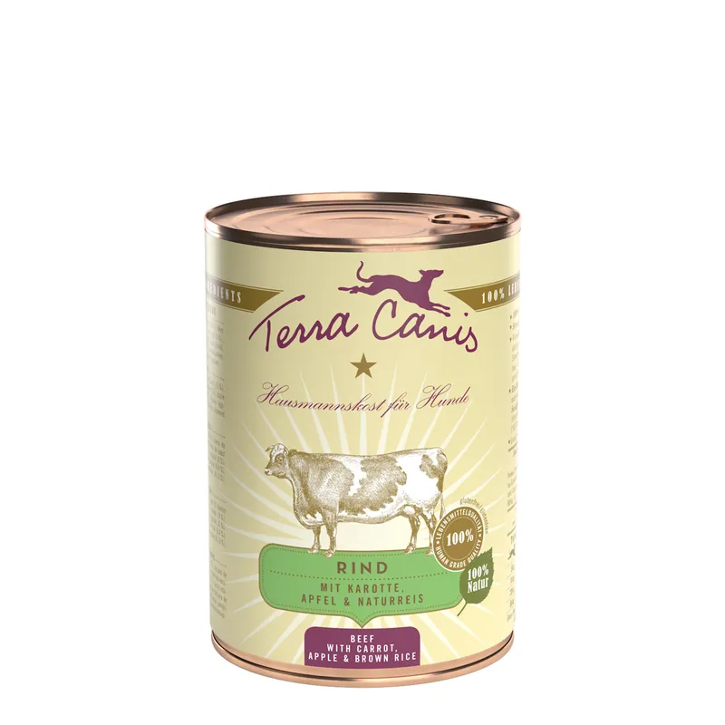 Sparpaket 6 x 400 g Terra Canis Rind mit Karotte, Apfel und Naturreis Hunde Nassfutter Knallerangebot